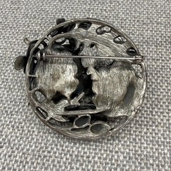 Vintage Brooch Silver Tone Flowers and Leaves Blue Stones 2 Inches
