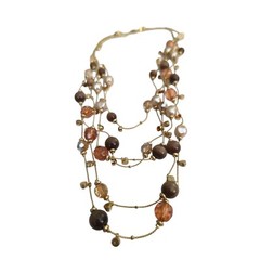 Mix-It Gold Tone Illusion Necklace Amber Acrylic Bead Multi Chain JC Penny 22″