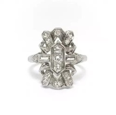 Vintage Art Deco Style Lab Created Diamond Engagement 14k White Gold Finish Ring