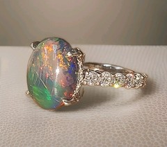 Vintage Platinum Engagement Ring 5.45CT. Natural Ethiopian Opal Oval Shape