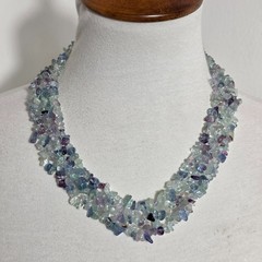 Multi-Strand Woven Rainbow Fluorite Chip Necklace Irregular Polished Stones