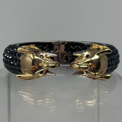 Vintage Joann Boyce Black Rhinestone Gold Tone Elephant Heads Bracelet 6.25”