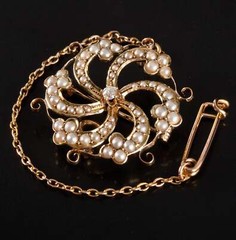 Vintage 1920s 14k Yellow Gold Pearl Old Mine Diamond Pin Pendant Combo .05ctw