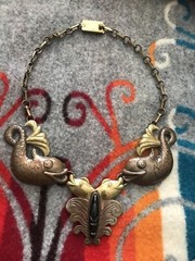 Spectacular MEXICAN MODERNIST Mixed Metal Onyx Dolphin Necklace 1920’s-30’s
