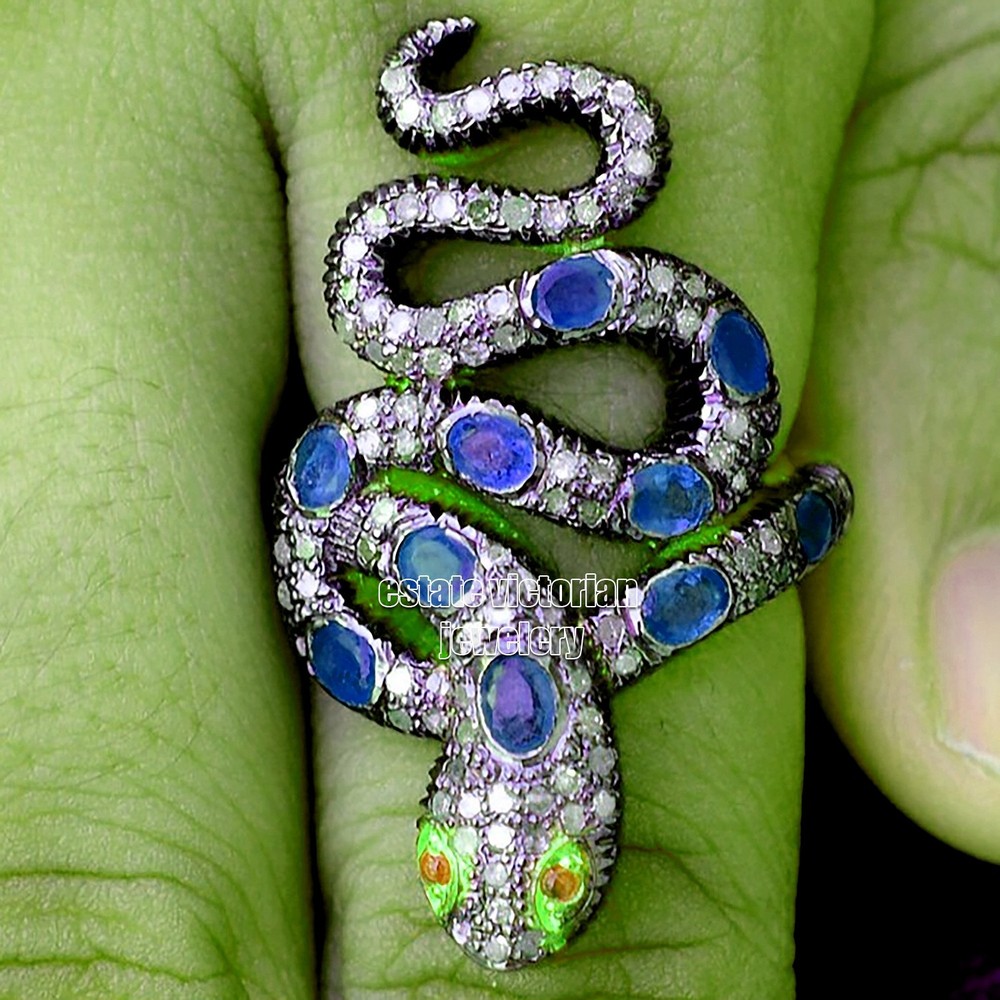 Victorian 2.50Ctw Rose Cut Diamond Gemstone Silver Stunning Snake Ring Jewelry
