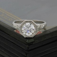 Octagon Wedding Vintage Art Deco Ring 14K White Gold Over 2 Ct Simulated Diamond