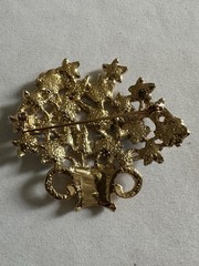Vintage Gorgeous Enameled Flower Bouquet & Rhinestone Pot Brooch B2