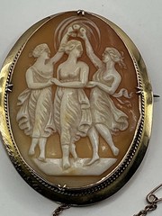 Herbert Bushell & Son Antique Cameo 9CT 9K Gold LARGE 2 1/8” X 1 5/8” Pin Brooch