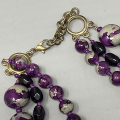 Purple Beaded Necklace Glass Faceted Marble Acrylic Gray Layered Chunky 18″