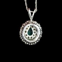 Vintage Emerald Baguette Cut Diamonds 14k White Gold Ballerina Pendant Necklace