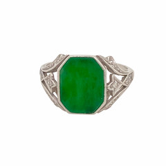 Antique Edwardian Platinum Diamond and Jade Jadeite Ring