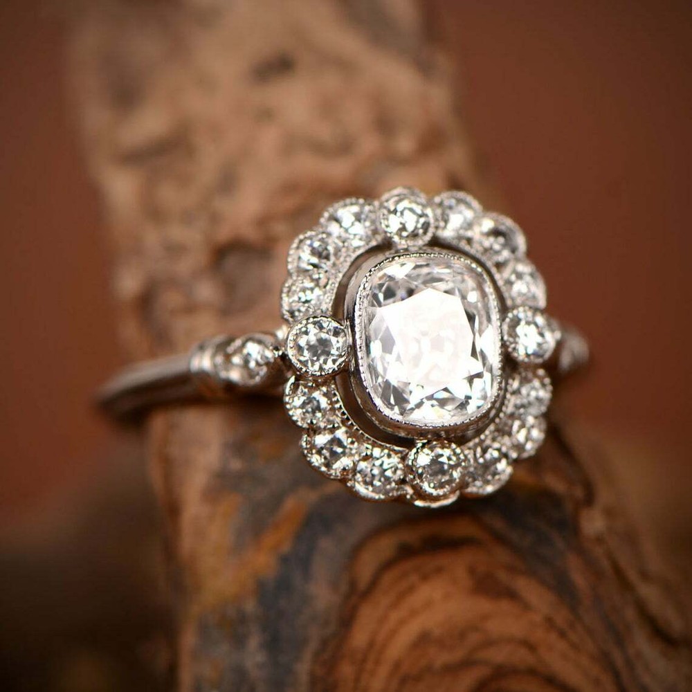 2.50Ct White Cushion Cut Simulated Diamond Art Deco Engagement 925 Silver Ring