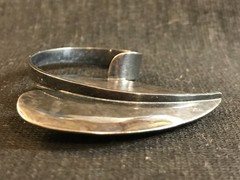Lg Vtg 1940s-1950s PAUL LOBEL Modernist Oxidized Sterling Silver Leaf Pin Brooch