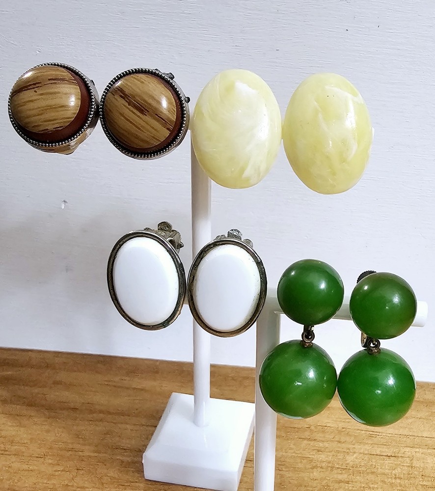 Vintage 70s 80s Clip On & Screw Back Earrings Lot of 4 Acrylic Lucite Bold