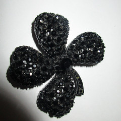 3 Vintage Mid-Century Jet Black Rhinestone Brooches Set Japanned Metal