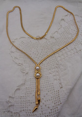 Vintage NAPIER Gold Tone Snake Chain Faux Pearl Lariat NECKLACE