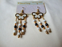 VINTAGE SAMUEL HUANG CLOISONNE RETRO ABSTRACT CHERRY BLOSSOM BLACK WHITE EARRING