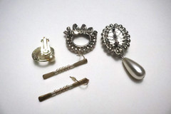 Vintage Faux Pearl Brooch & Earring Lot – Rhinestone Costume Jewelry Unmarked