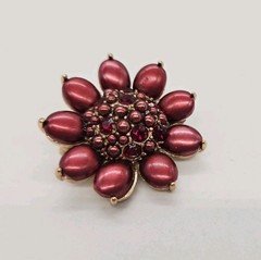 Monet Flower Brooch Burgundy Red Crystal Art Deco Couture rare Vintage 1.5 in