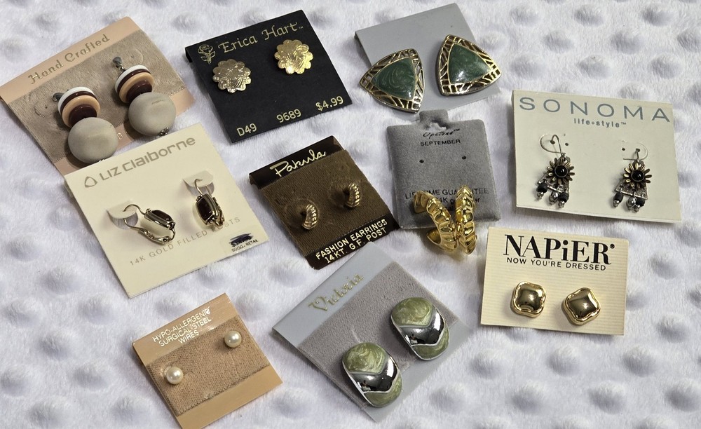 Vintage 80s 90s Earrings Lot 10 Pairs Pierced New Napier Claiborne 14K GF Pakula