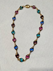 Vintage Swarovski Multicolor Crystal Caged Bead Necklace Gold Tone Signed Swan