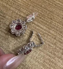 Art Deco Style Lab-Created Ruby & Diamond Anniversary 14k White Gold FN Earrings