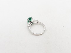 Vintage $6000 3.50ct Colombian Emerald VS G Diamond 14k White Gold Wedding Ring