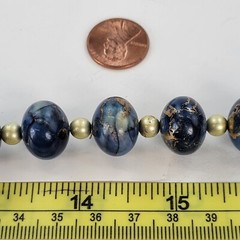 Vintage Gold And Blue Beaded Necklace 24 in Spring Ring Clasp