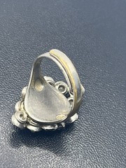Navette pale blue rhinestone adjustable band cocktail vintage ring silver tone