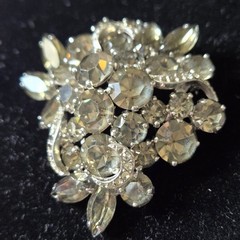 WEISS Gray Smoky Rhinestone Brooch Pin Silver Tone Vintage Missing Stones