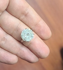 14k White Gold Vintage Filigree Engagement Ring 9.75CT.Natural Round Diamond Cut