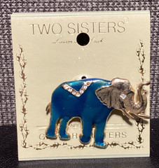 Two Sisters Medici Lauren & Leah Jewelry Designs Elephant BROOCH PIN Blue/Gold
