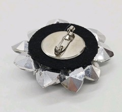 Flower Brooch White Crystals Rhinestone 3D Silver tone 2.5 in