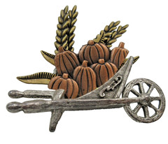 VTG UNUSUAL Pumpkin Wheat leaf cart silver copper gold tone HALLOWEEN Brooch Pin