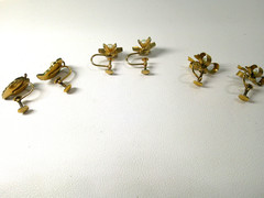 3 pairs Jewelry 1/20 12K Gold Filled Vintage Screw Back Leaf, Bow, Starburst JMS