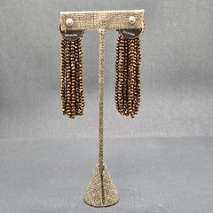 Signed BaubleBar bronz Metallic Beaded Tassel Post Earrings 3.5 Inches Long