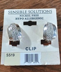 Sensible Solutions Rhinestone Silver Tone Clip Earrings New