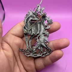 Vintage JJ Unicorn Large Brooch Pin Pewter Plated Mythical Fantasy Fairytale