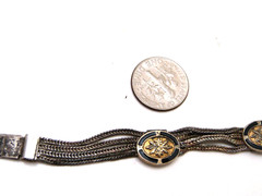 Vintage Sterling Silver 4 Foxtail Chain Enameled Panel Bracelet 925 16.4g 6.75In
