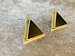 Suzanne St. Claire VTG Signed Sterling Silver Onyx Earrings 12 Grams 1″ Triangle