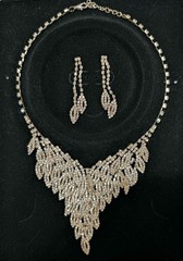 Vintage Clear Rhinestone Silver tone Necklace & Pierced Earring Set