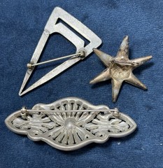 Vintage Ornate Art Deco Rhinestone Brooch Lot 3 PCS Silver Tone Geometric Read