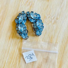 VTG blue Marquise Crystal rhinestone Earrings clip Retro Jeweled Estate 50s
