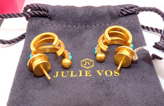 JULIE VOS 24K GP HYDRA TRIPLE HOOP Turquoise Blue Post Pierced GOLD EARRINGS NIB