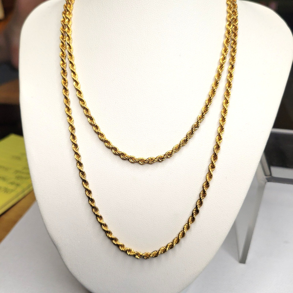 Vtg Italy 1/20 14K Yellow Gold-Filled GF Rope Chain Necklace 30″ 20.1g – 3.3mm