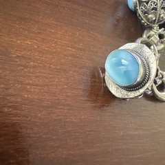 Vintage Silver Revival Charm Bracelet Etruscan 8″ and 800 Gemstones