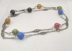 Vintage Venetian glass beads Multicolor Chain Necklace 36in.