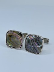Cufflinks Mother of Pearl square flat MOP polished silver tone 7/8″