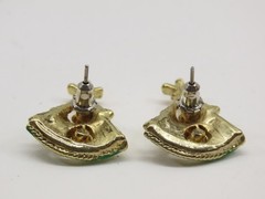 Christmas Trees Earrings Faux Pearl Enamel Pierced Vintage D3070