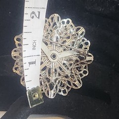 Vintage Silver Tone Amber Rhinestone Floral Filigree Brooch Pin Topaz Color